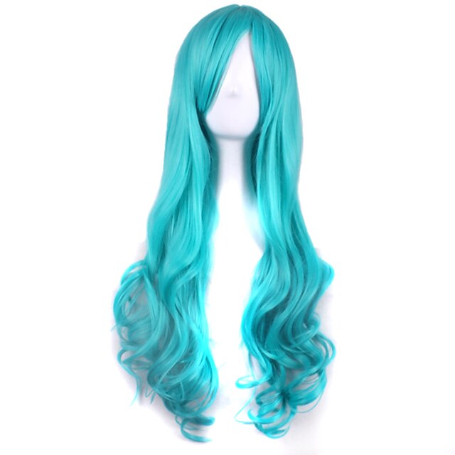  Perucas de Cosplay Perucas sintéticas Perucas de Fantasia Encaracolado Onda Profunda Onda Profunda Corte Assimétrico Peruca Longo Azul Claro Cabelo Sintético Mulheres Riscas Naturais Azul