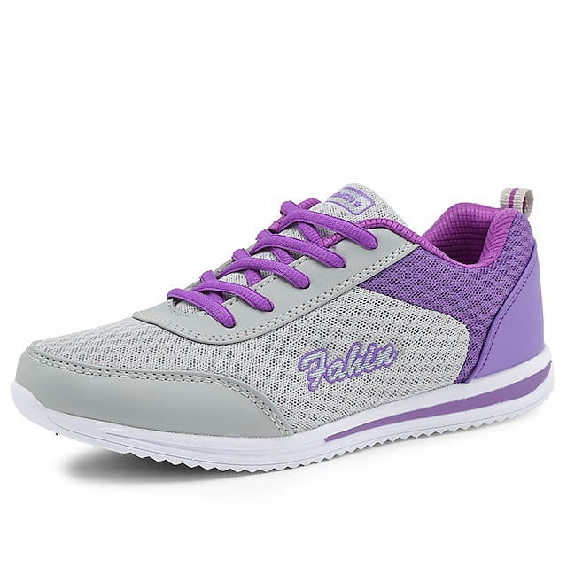  Women's Sneakers Lace-up Platform Flat Heel Comfort Athletic Office & Career Walking Shoes Tulle Fall Spring Summer White Gray Purple