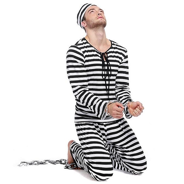  Prisoner Cosplay Costume Party Costume Men's Christmas Halloween New Year Festival / Holiday Terylene Men's Easy Carnival Costumes Striped / Top / Pants / Hat / Top / Pants