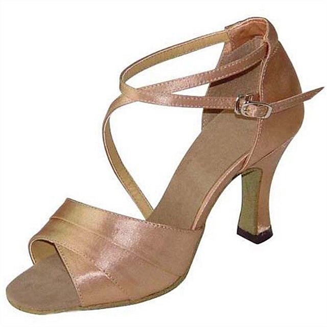  Dames Latin dansschoenen / Salsa dansschoenen Satijn Sandalen / Hakken Gesp Speciale hak Aanpasbaar Dansschoenen Lichtbruin / Voor Binnen / Prestatie