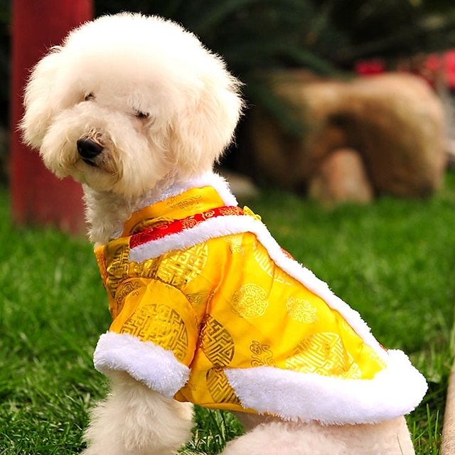  Cat Dog Coat Sweater Sweatshirt Embroidered Fashion New Year's Outdoor Winter Dog Clothes Puppy Clothes Dog Outfits Yellow Red Sweatshirts for Girl and Boy Dog Polar Fleece Cotton XS S M L XL