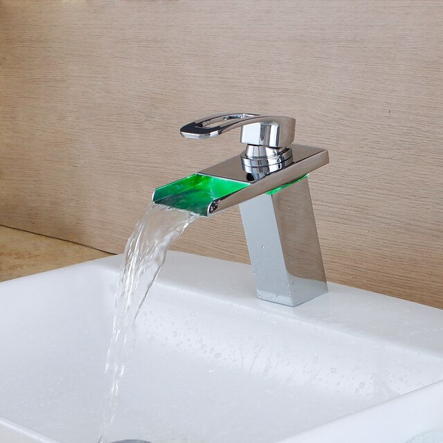  Bathroom Sink Faucet - Waterfall / LED Chrome Centerset Single Handle One Hole