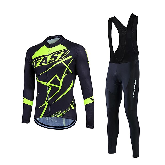  Fastcute Męskie Długi rękaw Koszulka i spodnie z szelkami na rower - Yellow / Green Rower Zestawy odzieży, 3D PAD, Oddychający, Odvádí pot