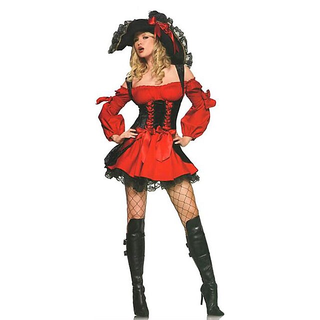  Pirat Cosplay Kostumer Party-kostyme Dame Halloween Festival / høytid Terylene Rød Dame Karneval Kostumer Blonder / Kjole / Hatt / Kjole / Hatt