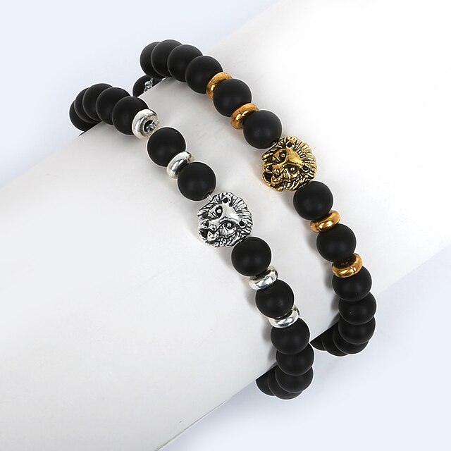  Bracelet de perles Homme Lion Animal Mode Bracelet Bijoux Argent Dorée Rond pour Regalos de Navidad Décontracté Quotidien Des sports