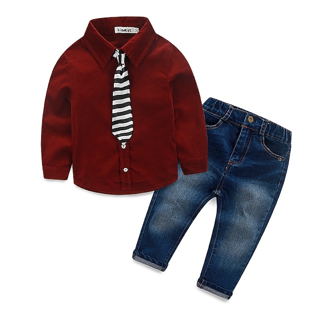 

KIMOCAT Boy's Daily Solid Clothing SetCotton Spring / Fall Black / Red-tz866