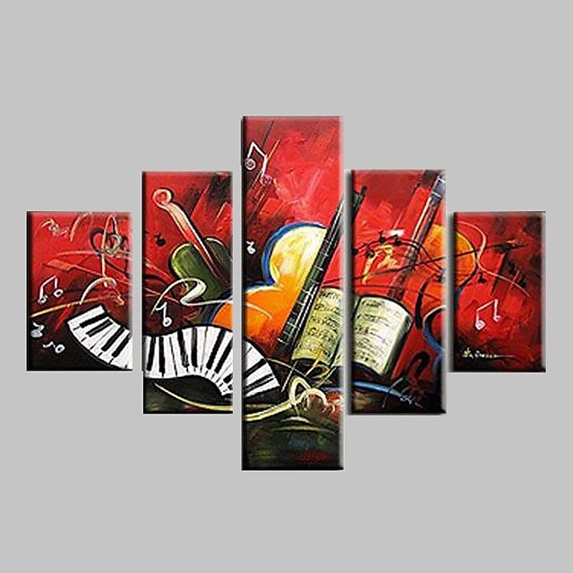  Hang-Painted öljymaalaus Maalattu - Abstrakti Maisema Abstraktit maisemakuvat Moderni Kehyksellä / 5 paneeli / Venytetty kangas