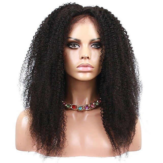  Cabelo Humano Frente de Malha Peruca estilo Cabelo Brasileiro Afro Kinky Curly Peruca 120% Densidade do Cabelo com o cabelo do bebê Riscas Naturais Peruca Afro Americanas 100% Feita a Mão Mulheres