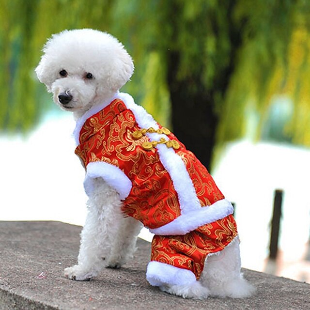  Dog Coat Jumpsuit Dog Clothes Embroidered Yellow Red Blue Polar Fleece Cotton Costume For Spring &  Fall Winter Men's Women's Holiday Fashion New Year's