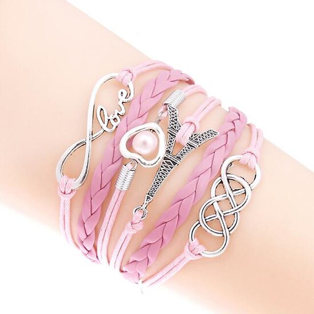  Dame Sjal Armbånd Lær Armbånd Multi Layer stables Vredet Hjerte Eiffeltårnet Kjærlighed damer Mote Flerlag Til hverdagsbruk Lær Armbånd Smykker Lilla / Blå / Rosa Til Julegaver Fest Avslappet Daglig