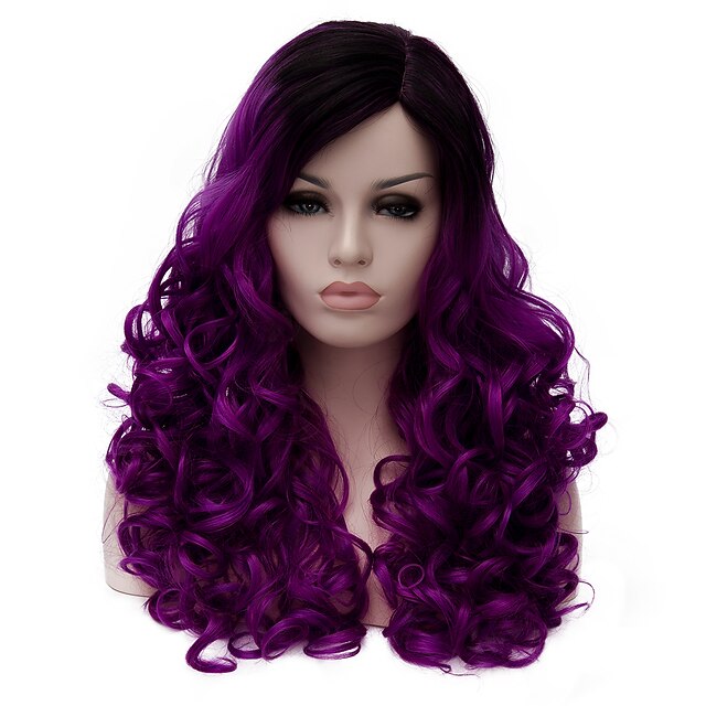  Perruque Synthétique Style Sans bonnet Perruque Violet Violet Cheveux Synthétiques Femme Violet Perruque Moyen Perruques sans bonnet