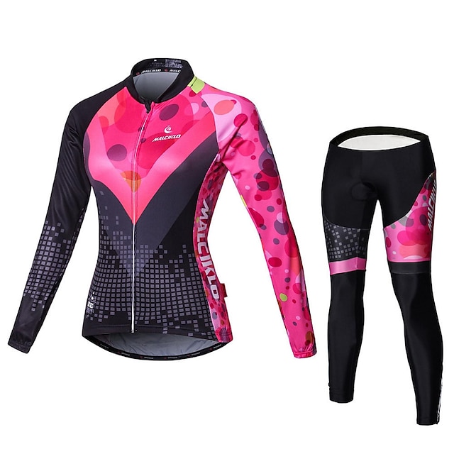  Malciklo Femme Manches Longues Maillot et Cuissard Long Velo Cyclisme Hiver Toison Velours Lycra Violet Jaune Rouge Britannique Grandes Tailles Vélo Maillot Collant à Bretelles / Corsaire Bretelles