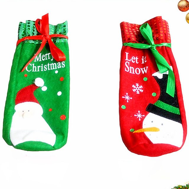  1 Pair Christmas Wine Set Bottle Cover Bags Decoration Home Party Cloth Santa Christmas Xmas Navidad