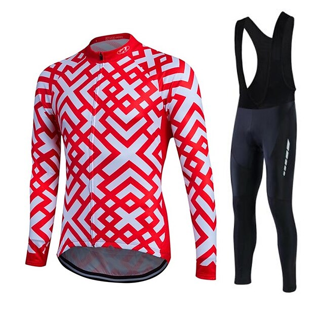  Fastcute Men's Women's Long Sleeve Cycling Jersey with Bib Tights Winter Fleece Silicon Lycra Bike Pants / Trousers Jersey Tights Thermal Warm Fleece Lining Breathable 3D Pad Quick Dry Sports Sports