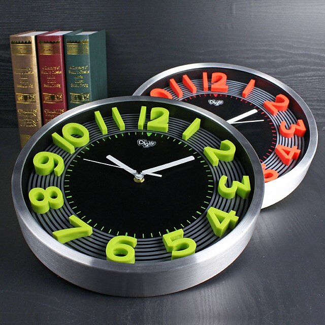  Moderne / Nutidig Familie Wall Clock,Rund Aluminium 12 INCH Innendørs Klokke