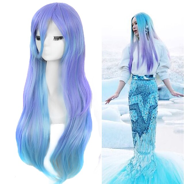  lolita fashion megurine luka cosplay wigs water blue ombre wigs charming long straight beauty hairstyle Halloween
