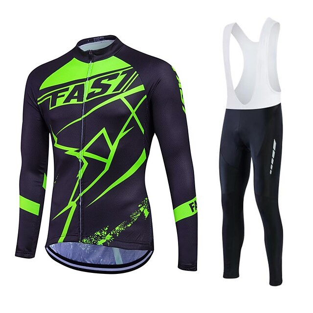  Fastcute Homens Manga Longa Camisa para Ciclismo Preto Tamanhos Grandes Moto Conjuntos Térmico / Quente Forro de Velocino Respirável Tapete 3D Secagem Rápida Inverno Esportes Poliéster Tosão Silicone