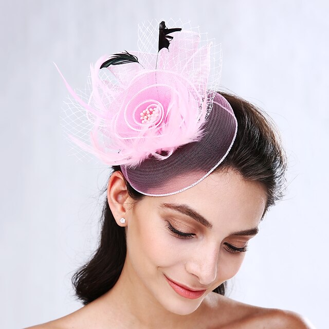  Feather net fascinators headpiece elegante estilo feminino clássico