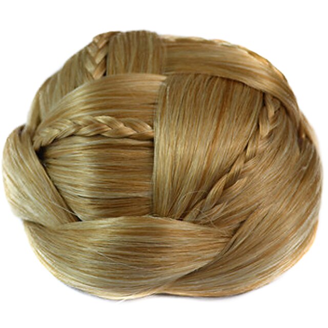  חתיכות לחמניית chignon updo כלה צמות תוספות שיער חלקות סינתטיות יותר צבעים
