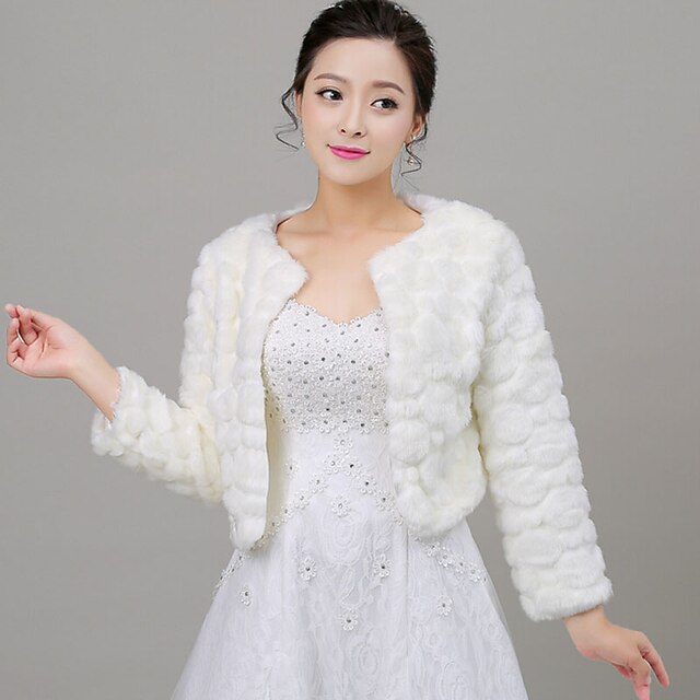  Long Sleeves Faux Fur Wedding Party Evening Women's Wrap With Feathers / fur Shrugs