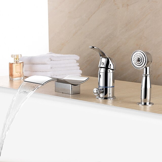  Badekarskran - Moderne Krom Romersk kar Keramisk Ventil Bath Shower Mixer Taps / Messing / Enkelt håndtak tre hull