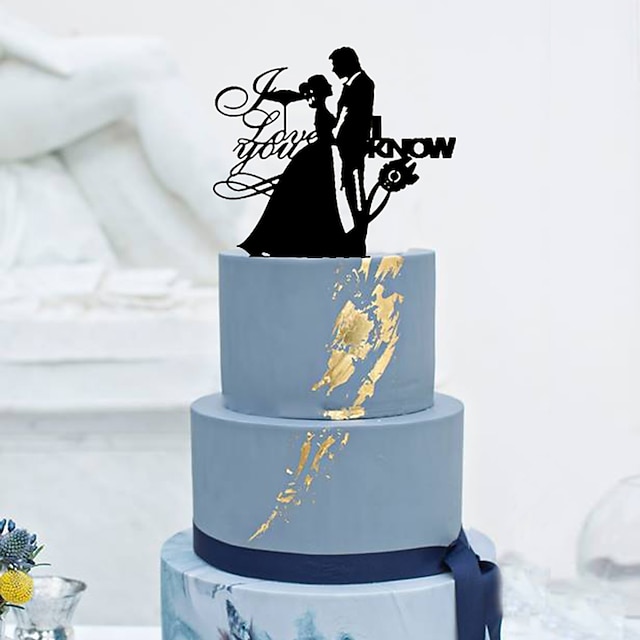  Cake Topper Classic Theme Classic Couple Acrylic Wedding with Flower 1 pcs Gift Box