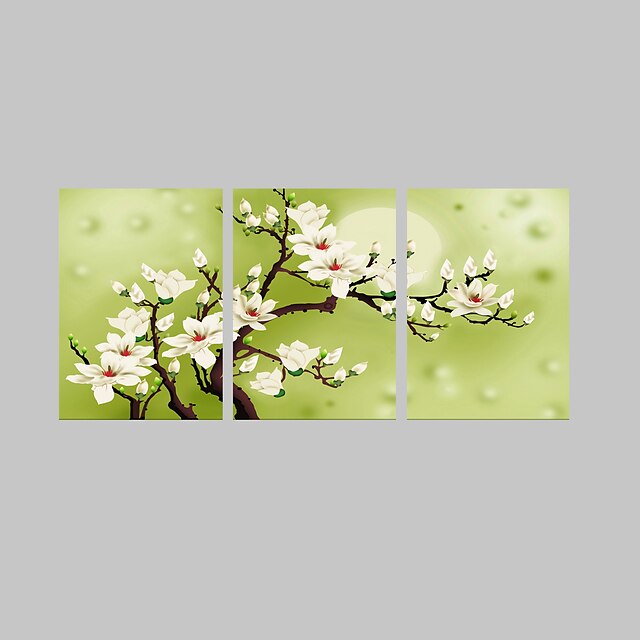 E-HOME® Stretched Canvas Art White Flowers Decorative Painting Set of 3