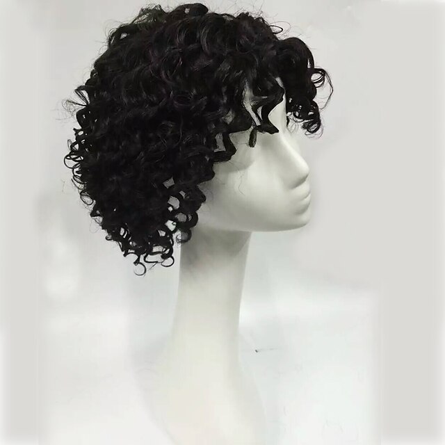  Human Hair Machine Made Wig With Bangs style Curly Wig 130% Density Natural Hairline Middle Part African American Wig 100% Hand Tied Women's Short Medium Length Human Hair Capless Wigs