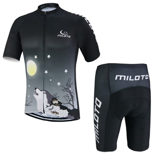  Miloto Men's Short Sleeve Cycling Jersey with Shorts Black Bike Shorts Jersey Clothing Suit Breathable Quick Dry Sweat-wicking Sports Polyester Lycra Sports Mountain Bike MTB Road Bike Cycling