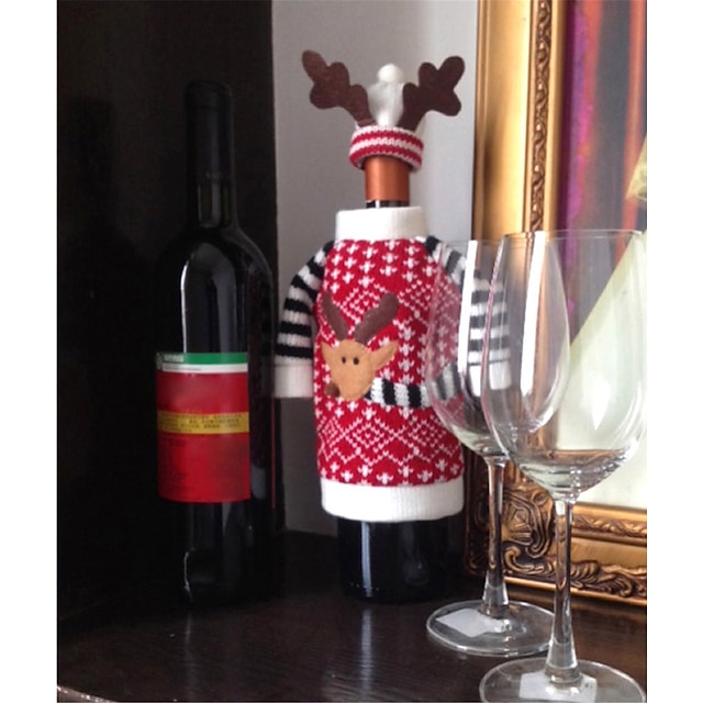  Weihnachtsrotwild-Elchart-Rotwein-Champagnerflaschenabdeckungsbeutel für Silvesterabendessen-Parteiweihnachtsdekorationen