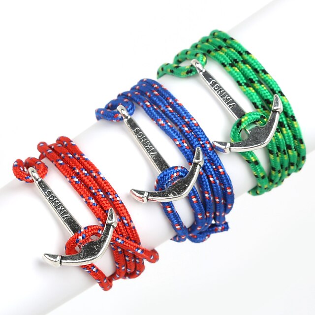  Men's Layered Charm Bracelet Wrap Bracelet - Anchor Multi Layer Bracelet Blue / Navy / Jade For Christmas Gifts Daily Casual