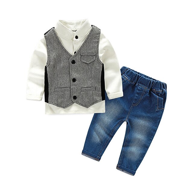 

KIMOCAT Boy's Daily Plaid Clothing SetCotton Spring / Fall White-tz899