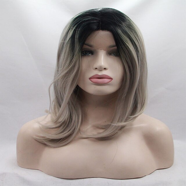  Synthetic Lace Front Wig Wavy Wavy Bob Lace Front Wig Ombre Grey Synthetic Hair Women's Middle Part Bob Ombre