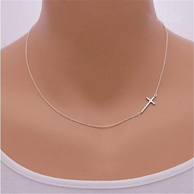  Women's Pendant Necklace Sideways Cross Cross Dainty Ladies Simple Sideways Sterling Silver Silver Alloy Golden Silver Necklace Jewelry For Party Casual Daily Sports
