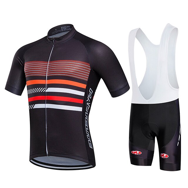  Fastcute Men's / Women's Short Sleeve Cycling Jersey with Bib Shorts - Black Plus Size Bike Bib Shorts / Jersey / Bib Tights, Breathable, 3D Pad, Quick Dry, Sweat-wicking Polyester, Lycra Horizontal