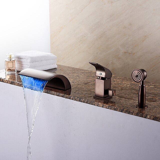  浴槽用水栓 - 近代の オイルブロンズ ローマンバスタブ セラミックバルブ Bath Shower Mixer Taps / 真鍮 / シングルハンドル三穴