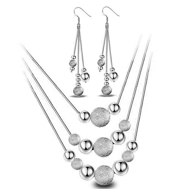  Women's Jewelry Set Drop Earrings Pendant Necklace Double Ball Ladies Basic Fashion Simple Style everyday Sterling Silver Earrings Jewelry Silver For Party Wedding Casual Daily Masquerade Engagement
