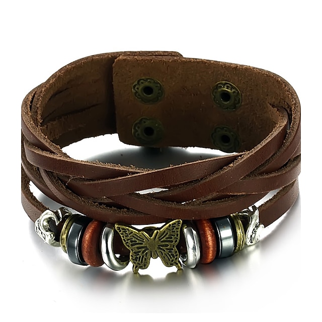  Hombre Pulseras de cuero tejido Cruz Vintage Moda Piel Pulsera pulsera Marrón Para Regalo Diario Casual