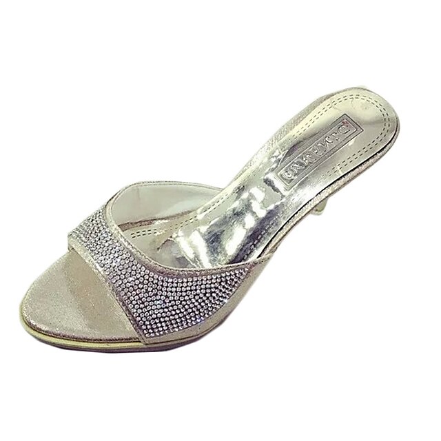  Mulheres Sapatos Couro Ecológico Verão Conforto Sandálias Salto Agulha Prata / Dourado