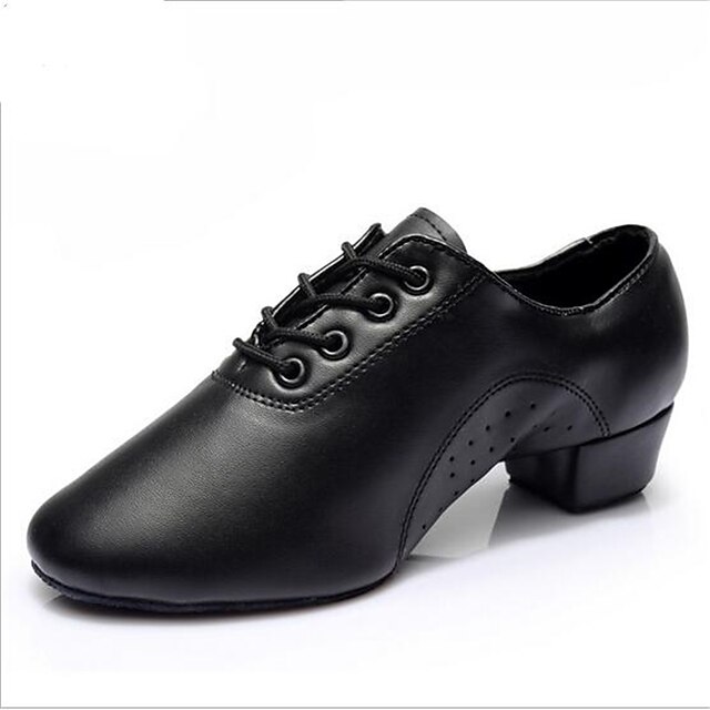  Men's Sneakers Leather Lace-up Flat Heel Dance Shoes Black