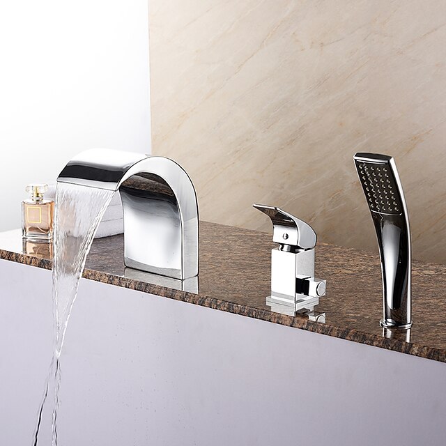  Badkraan - Hedendaagse Chroom Romeins bad Keramische ventiel Bath Shower Mixer Taps / Messing / Single Handle drie gaten