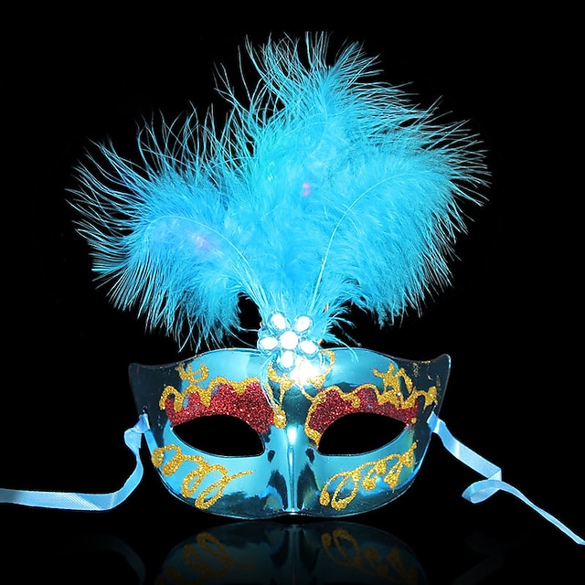  Halloween Mask Princess Masquerade Plumed Mask Female Luminous Feather LED Lighted Optical Fiber MASK Venice Party Mask