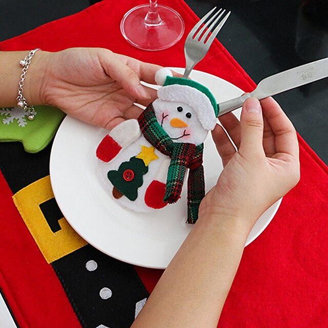  4Pcs Snowman  Knife And Fork Bags Christmas Table Decorations