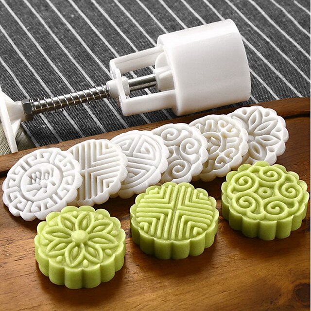 Circle Moon Cake Mold with 6 Stamps Cookie Cake Tools Mooncake Mold 50g