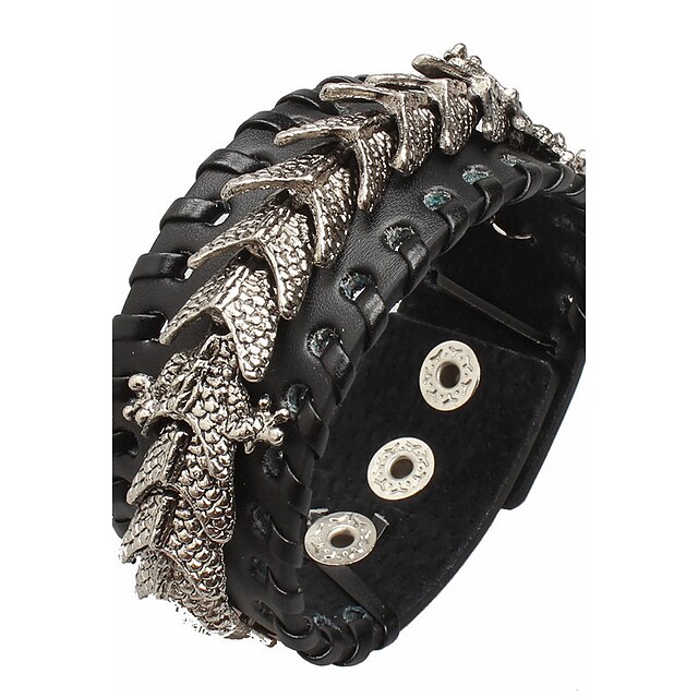  Heren Dames Lederen armbanden Draak Gepersonaliseerde Punk Rock Verstelbaar Modieus Leder Armband sieraden Zwart Voor Lahja Dagelijks Causaal