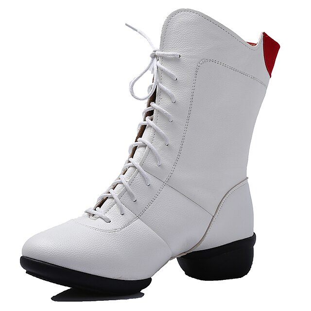 Damen Schuhe für modern Dance Stiefel Gespaltene Sole Niedriger Heel Mikrofaser Schnürsenkel Weiß / Schwarz / Rot / Tanzstiefel