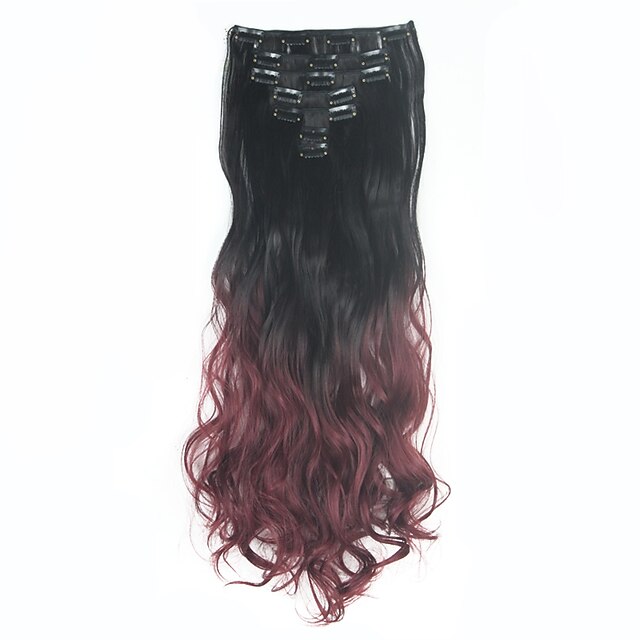  7pcs fijados extensiones de cabello ondulado / ombre pinza de pelo de colores en las extensiones de cabello clip en extensiones de cabello