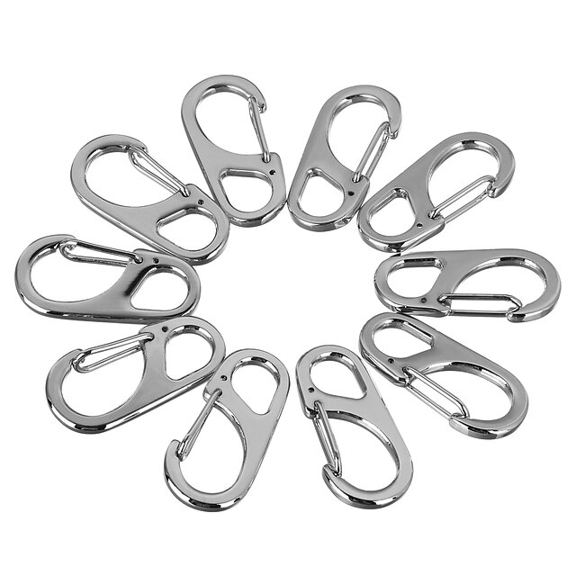  Carabiner Buckle Multitools Pocket Multi Function Convenient Alloy Hiking Climbing Camping 10 pcs Black Silver