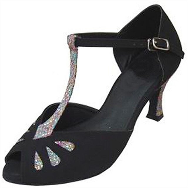  Dames Latin dansschoenen / Salsa dansschoenen Gevlokt / Glitter Gesp Sandalen / Hakken Sprankelend glitter / Gesp Speciale hak Aanpasbaar Dansschoenen Zwart / Voor Binnen / Prestatie