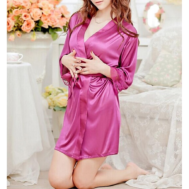  Women's Sexy Satin & Silk Robes Gown Nightwear Solid Colored Purple / Black / Fuchsia One-Size / Gift